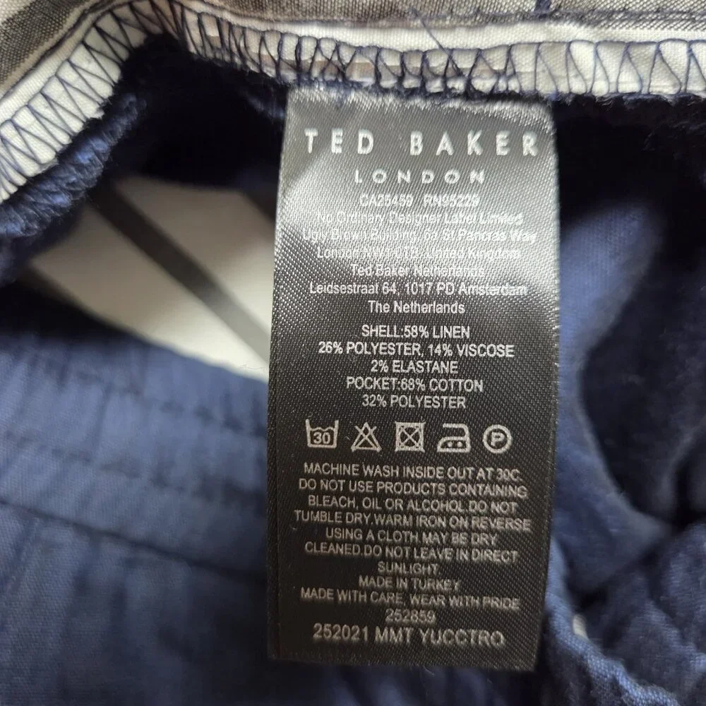 Ted Baker Pants Mens 38 Regular Yucctro Linen Blend Drawstring Slim Fit Trouser